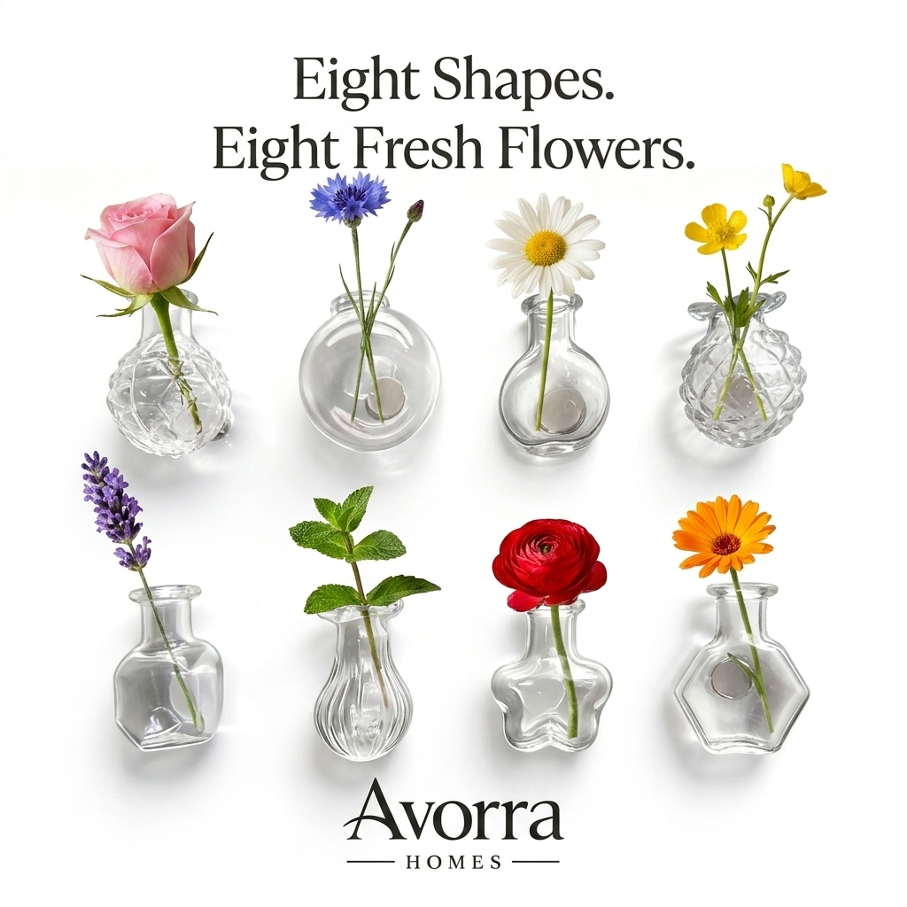 Minimalist Transparent Mini Vase Fridge Magnets - 8 Piece Set